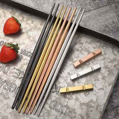 China Sustainable Customized Luxury Square Stainless Steel Korean Sushi Chopsticks High Quality Double Headed Non-Slip Chopsticks for sale