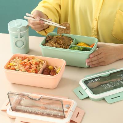 China Large Capacity Separate Portable Outdoor Single Layer Heatable Lunch Cutlery Sets Camping Bento Box Microwaveable With Student Flatware for sale