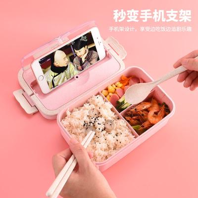 China Microwavable Wheat Straw Lunch Box Portable Celular Bento Wheat Straw Lunch Box Student Freshness With Compartments Cutlery Flatware Sets for sale