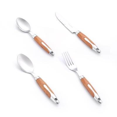 China Best Viable Selling Wooden Handle Flatware Stainless Steel Portion Jigger Steak Knife Fork Cutlery Silverware Set for sale