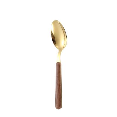 China Sustainable High Quality 430 Stainless Steel Steak Knife Teaspoon Serving Dessert Branches Flatware Vintage Cutlery Sets With Wooden Handle for sale