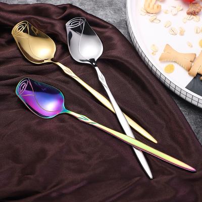 China Best Selling Disposable Dessert Spoon Heart Shaped Fork Set Stainless Steel Pvd Rose Shaped Coffee Spoon for sale