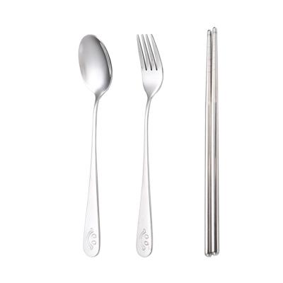 China Custom Logo Silverware Stainless Steel Cooker Travel Flatware Portable Camping Set Viable Cutlery Spoon Fork Chopsticks With Utensils for sale