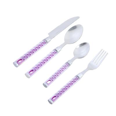 China 24pcs Portable Tableware Sustainable Stainless Steel Cutlery Set Handle Knife Spoon Fork Teaspoon Plastic Flatware Sets for sale