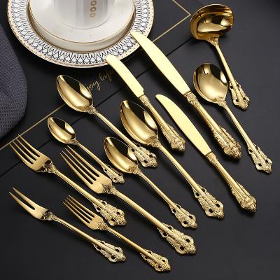 China Viable Luxury Royal Court Style Cutlery Set 304 Stainless Steel Pvd Mirror Flatware Set for sale