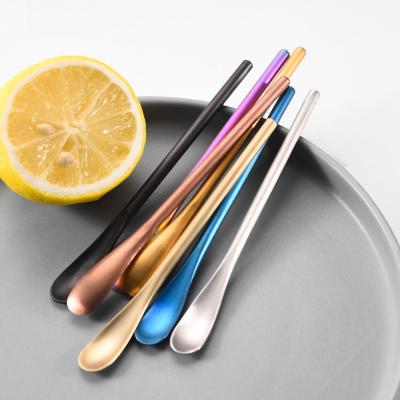 China 304 Stainless Steel Workable Classic Korean Mixing Spoon 13cm/22cm/26cm Long Handle Thickened Small Honey Dessert Coffee Ice Spoon for sale