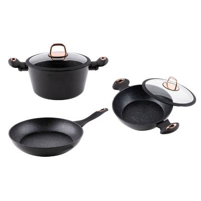 China Europe 5pcs forged aluminum marble coating cookware set for sale