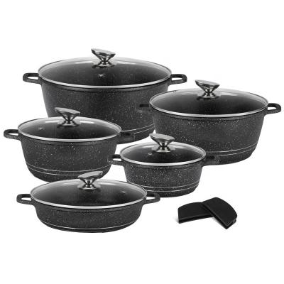 China Europe 12pcs die cast aluminum black marble coating cookware set with induction bottom for sale