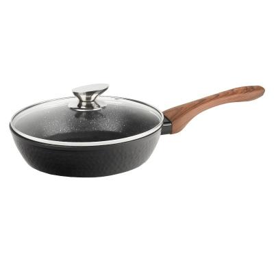 China Europe hammered black marble stone liner deep fry pan saute pan with lid for sale