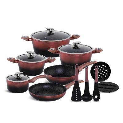 China Europe 15pcs color change cookware black marble coating set for sale