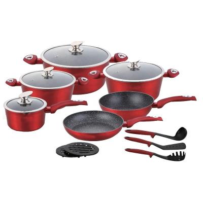 China From Europe 15pcs Marble Red Non Stick Coating Metallic Cookware Set for sale