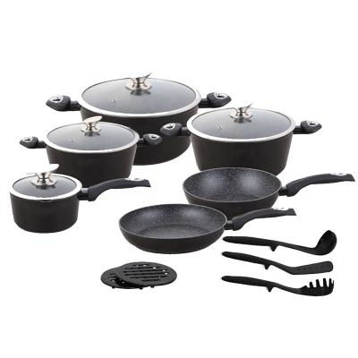 China Europe aluminum forged cookware 15pcs black marble coating set for sale