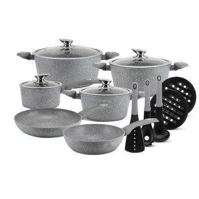 China Europe 15pcs gray marble cookware set induction pots and pans set for sale