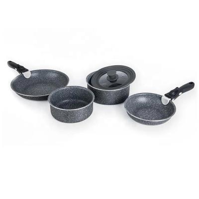 China Europe 7pcs Granite Safe Nonstick Cookware Set Detachable Handle for sale