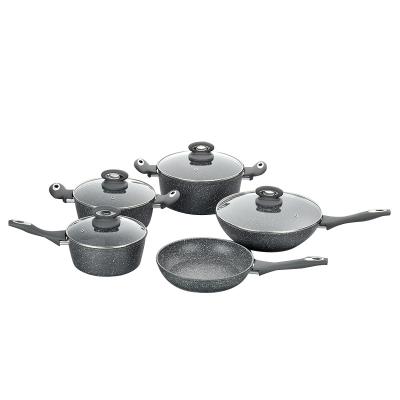 China Europe 9pcs forged aluminum gray stone marble coating cookware set for sale