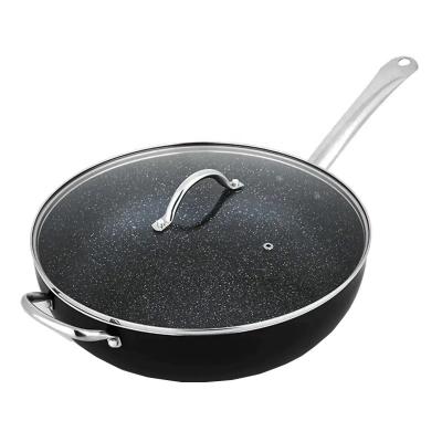 China Europe Pressed Aluminum Black Marble Non Stick Coating Chinese Wok Cooking Pan for sale