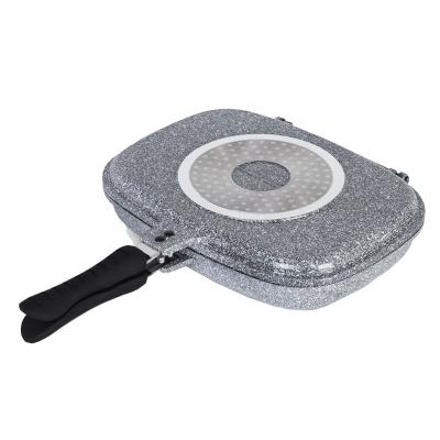 China Europe Snow Ceramic Marble Coating Frying Pan Grill Pan 32cm Double Double Nonstick for sale