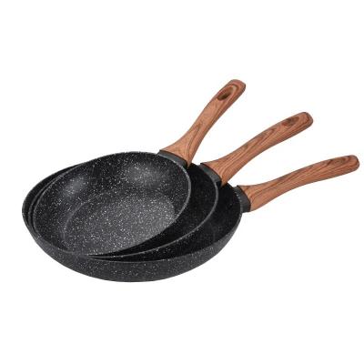 China Europe 20 24 28 Cm Forged Marble Liner 3 Stick Frying Pan Set No for sale