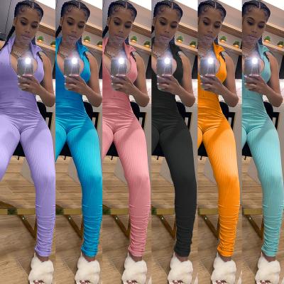 China Anti-pilling nightclub sexy mine overalls hot sale solid color striped sleeveless jumpsuit with wholesale for sale