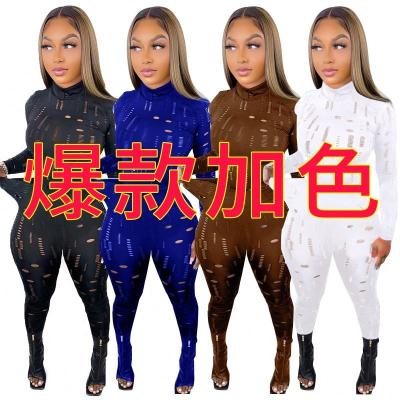 China Anti-pilling 2022 USA hot sale breathable two-piece pants set for women hollow out long sleeve club party outfits sexy woman sets for sale