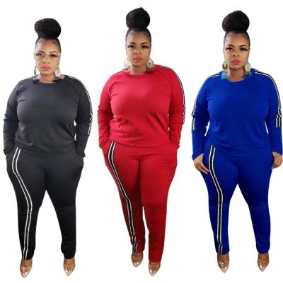 China Plus Size Drop Breathable Ladies 2 Piece Set Long Sleeve Fashion O Neck Printed Braided Edge Sweater Women Casual Two Piece Set for sale