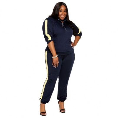 China Plus Size Casual Two Piece Pocket Casual Two Piece Set Ladies Winter Drop Waist Drop Waist Women Plus Breathable Splice 2 Piece Set for sale