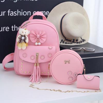 China Fashion Backpack Women PU Leather Bag Water Proof School Bag Set 3 Pcs In 1 For Girls for sale