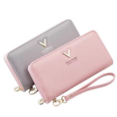 China Anti-theft Ladies Wallet Lychee Pattern Long Clutch for sale