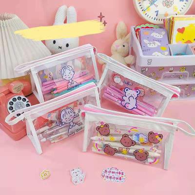 China Fashion Cute Printing Clear PVC Kids Pencil Bag Transparent Cheap PVC Pencil Pouch FOB for sale