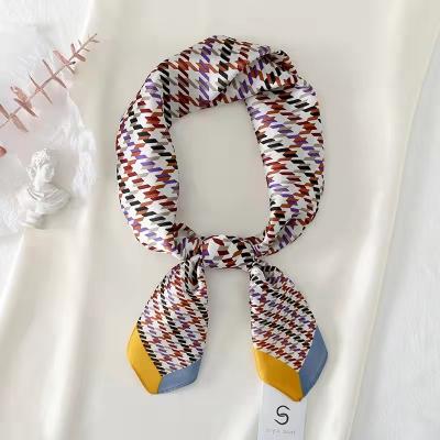 China New Letter Scarf Clothing Decoration 70*70cm Feather Printing Decorative Women's Satin Square Scarf Hair Band Scarf for sale