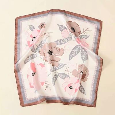 China New Letter Scarf Clothing Decoration 60*60cm Feather Printing Decorative Women's Satin Square Scarf Hair Band Scarf for sale