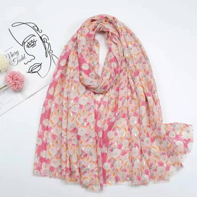 China Warm Soft Touch Feeling Spring Shawl/Summer Fashion Scarf With Gold Dandelion Printed Cotton And Linen Scarf for sale