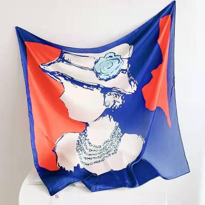 China Clothing decoration custom 90*90cm women printed silk satin silk scarf square scarf for women and other scarves for sale