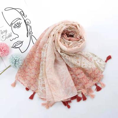 China Soft touch feeling style ethnic flower printed warm fashionable scarf shawl long cotton canvas spring and autumn double function scarf for sale