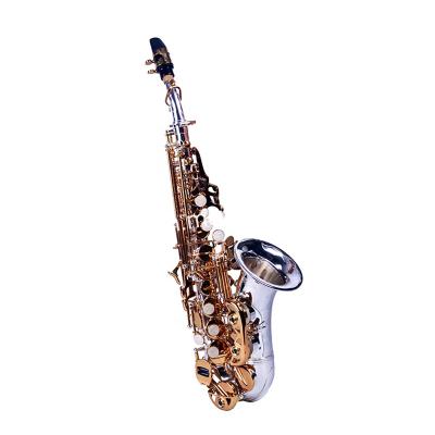 China High Quality Cheap Silver Body Gold Keys Curve Bell Soprano Saxophone JYSS100DSG for sale