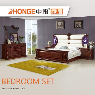 China American Luxury Classic Royal Antique Cream Wood Dark Wood Vintage Bedroom Furniture Tall Bedroom Furniture Set for sale