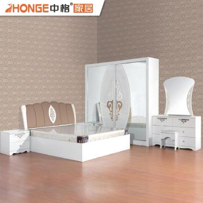 China Beautiful Functional White Wood High Gloss Bedroom PVC Furniture Set for sale