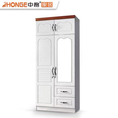 China Modern PVC Wardrobe Bedroom Clothes Storage PANEL Wooden Wardrobe 2 Door Wardrobe With Mirror for sale