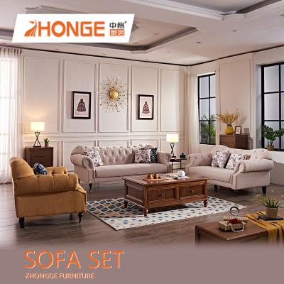 China Modern Wood Fabric Sectional Sofa Chesterfield Design Classic European Style Wooden Sofa Design Home Living Room New for sale