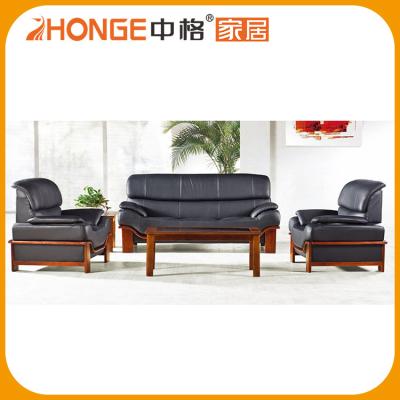 China Long Durability Wooden Handrest Frame Furniture Genuine Leather Chair Modern Office Sofa for sale