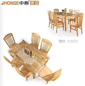 China Oak Furniture Solid Wood Natural Glass Dining Table C5103# for sale