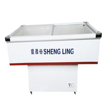 China Commercial Supermarket Chest Freezer Slide Glass Door Panoramic Ice Cream Chest Freezer for sale