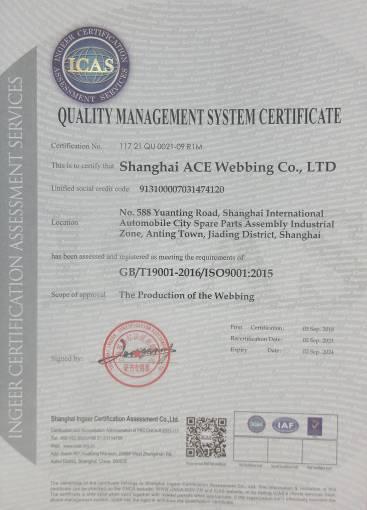 ISO9001 - Shanghai Ace Webbing Co., Ltd.