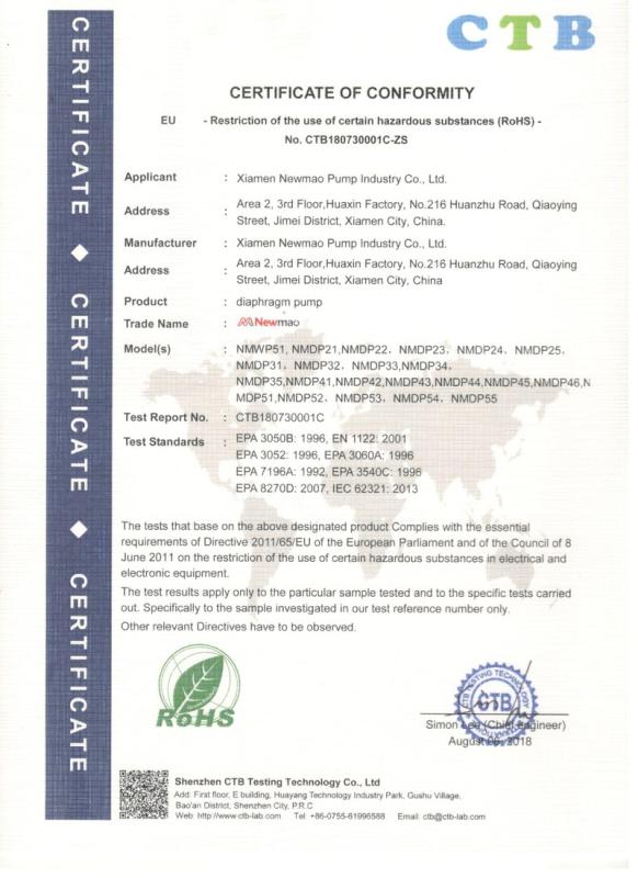 RoHS - Xiamen Newmao Pump Industry Co., Ltd.