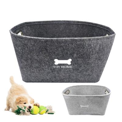 China Gray Pet Dog Toy Storage Basket Large Capacity Breathable Solid Dogs Accessories Felt Breathable Storage Bag Puppy Accessories Supplies New for sale