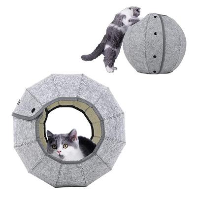 China Breathable Cat Cave Rabbit Wool Felt Cat Cave Bed Cats Funny Foldable Tunnel Bed Natural Felt Pet Cat Cave for sale