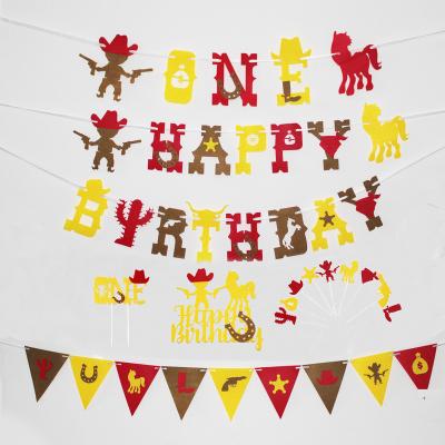 China Durable Western Cowboy Happy Birthday Banner Rejects Horses Horseshoes Garland for Western Party Decoration Kids Birthday Favor Supplies for sale