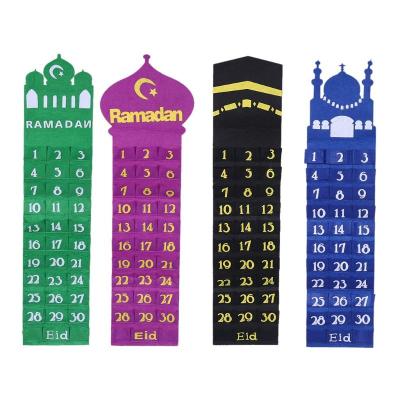 China Ramadan Eid Mubarak Wall Hanging Numbered Countdown Calendar 30 Spaces Durable Felt Home Decor for sale