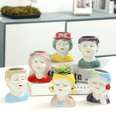 China Europe Amazon Hot Selling Flowerpot Plant Main Modeling Succulent Flower Pot Lovely Creative Cartoon Doll Potting Girl Boy Girl Planter Decor for sale