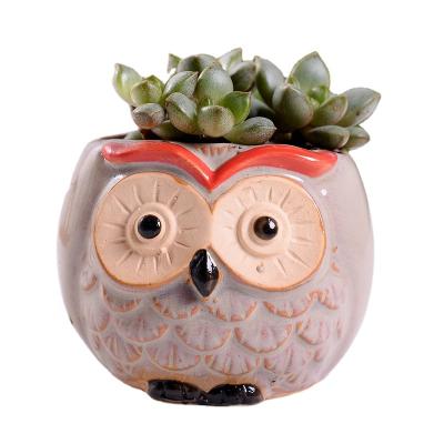 China Drainage Hole At The Bottom Hot Selling Ceramic Animal Succulent Owl Plant Decoration Pots Flower Pot Set Ceramic Flowing Glaze Base for sale